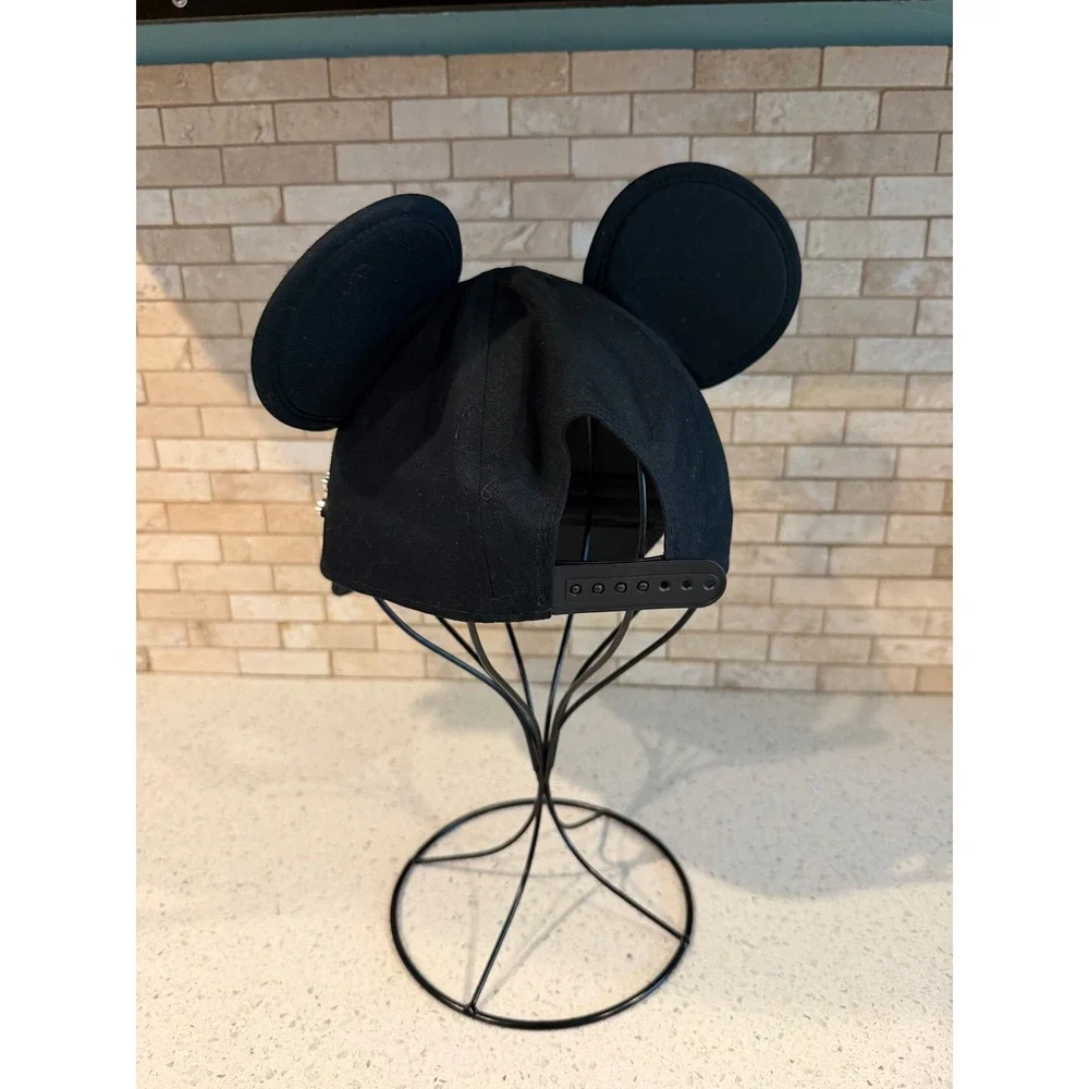 Disney Mickey Mouse Ear Cap Embroidered Text Bow & Year Pins OSFM Black